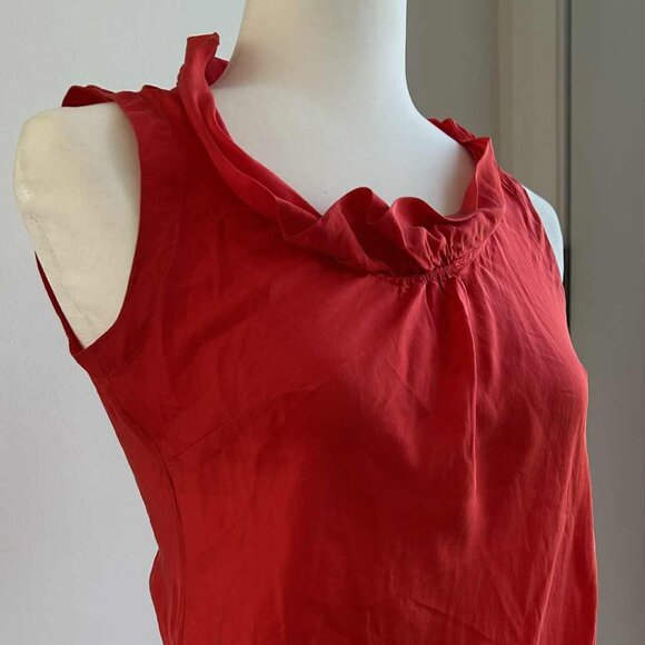 Banana Republic Poppy Red Silk Sleeveless Top with Ruffled Cowl Neck – US XS - Picture 1 of 8